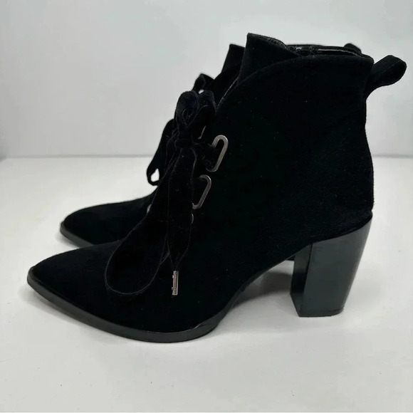 ZINDA Spain Black Suede Wide Ribbon Lace-Up Heeled Booties Side 37 - Picture 3 of 11